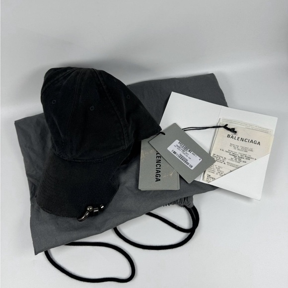 Balenciaga Black Distressed Logo Baseball Cap with Metal Accents Balenciaga balenciaga metal logo - Gem main image 4